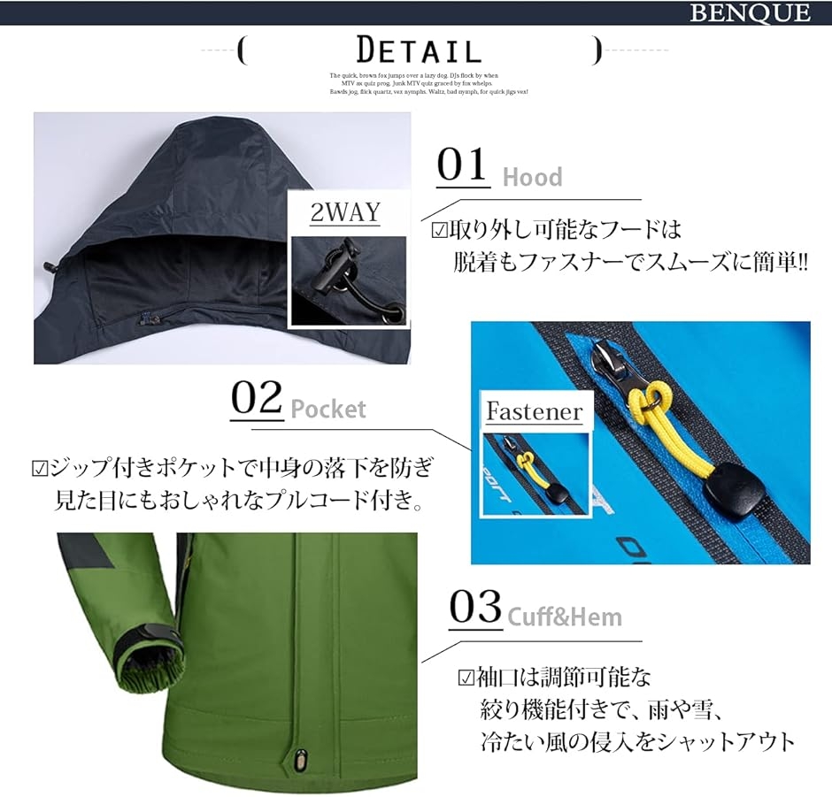 アウトドアジャケット 上下セット メンズ ウェア 登山服 マウンテンパーカー 多機能 防寒 防風 撥水 (ブラック,  3XL)の画像
