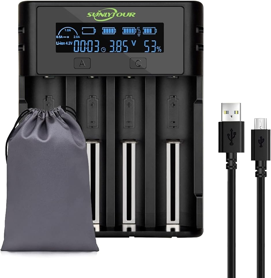 4ソケット 21750 21700 バッテリ充電器 ニッケル水素AA 18650充電器21700 20700 (ブラック///ホワイト)