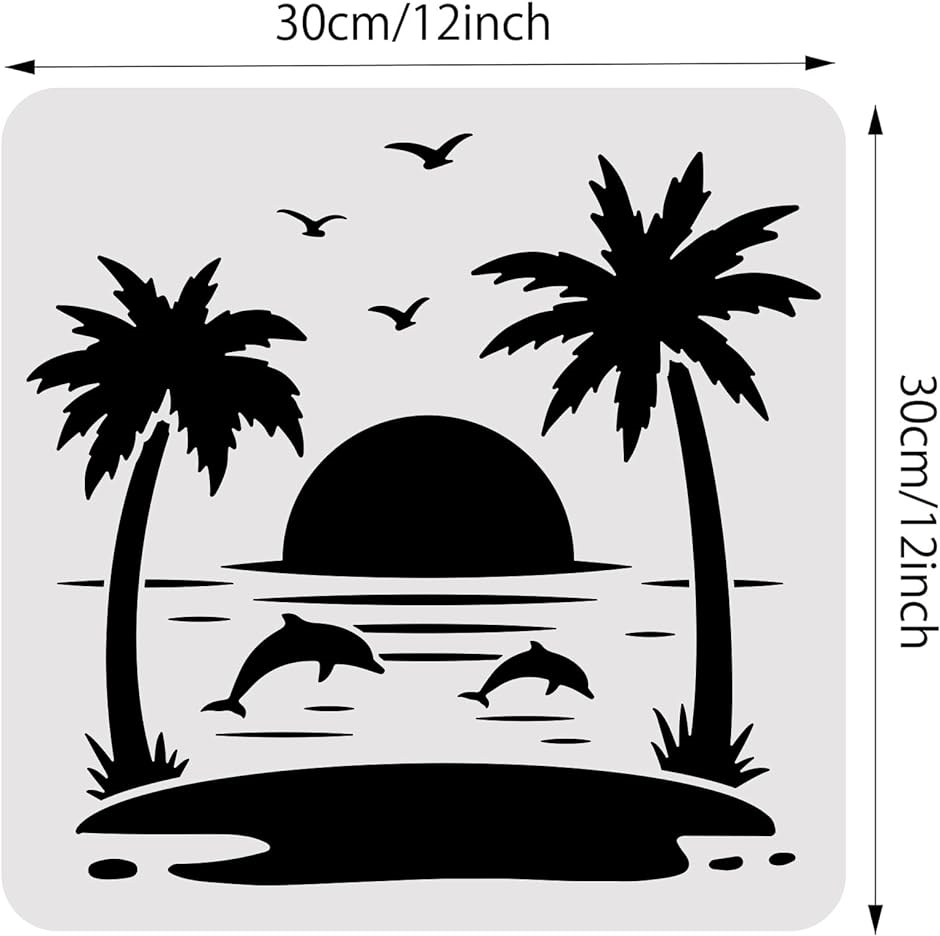 1枚 ステンシルシート ヤシの木 描画テンプレート プラスチック製 手帳 Tシャツ 壁 ペイント( 島の落日,  海テーマ)｜zebrand-shop｜02