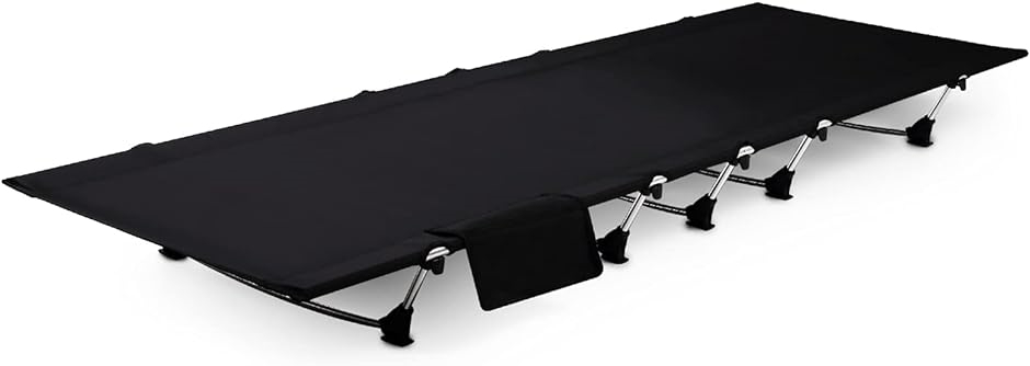 アウトドア ベッド キャンプ コット ゆったり ワイドサイズ 幅70cm 軽量 耐荷重 100kg( ブラック,  シングル)