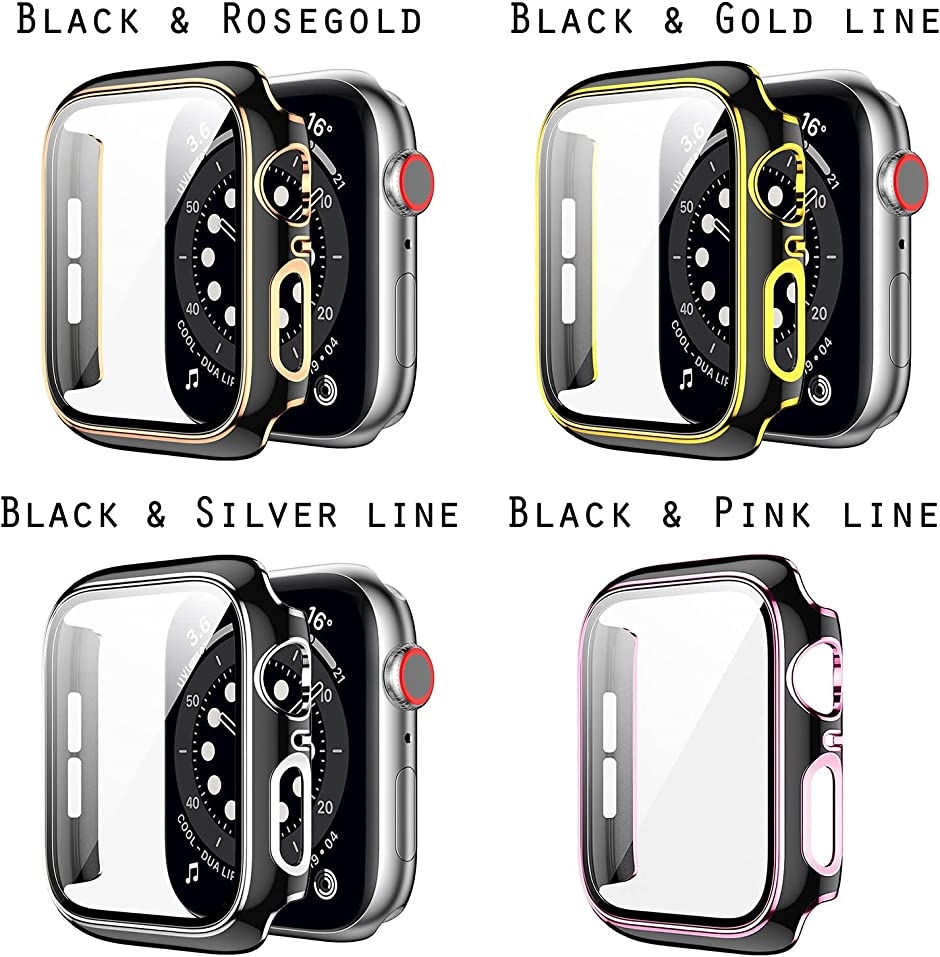 アップルウォッチ カバー apple watch ケース 高級仕様 保護 ブラック 黒 x 銀 6( 黒+シルバーライン,  44ｍｍ)｜zebrand-shop｜02