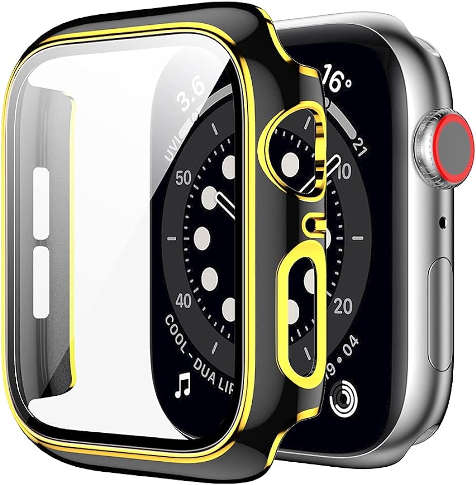 アップルウォッチ カバー apple watch ケース 高級仕様 保護 ブラック 黒 x 金 6( 黒+ゴールドライン,  44ｍｍ)｜zebrand-shop