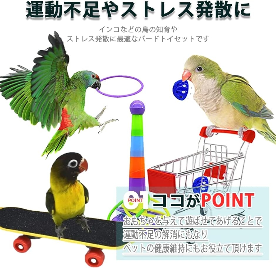 インコ おもちゃ バードトイ オウム 文鳥 ボール 輪投げ スケボー