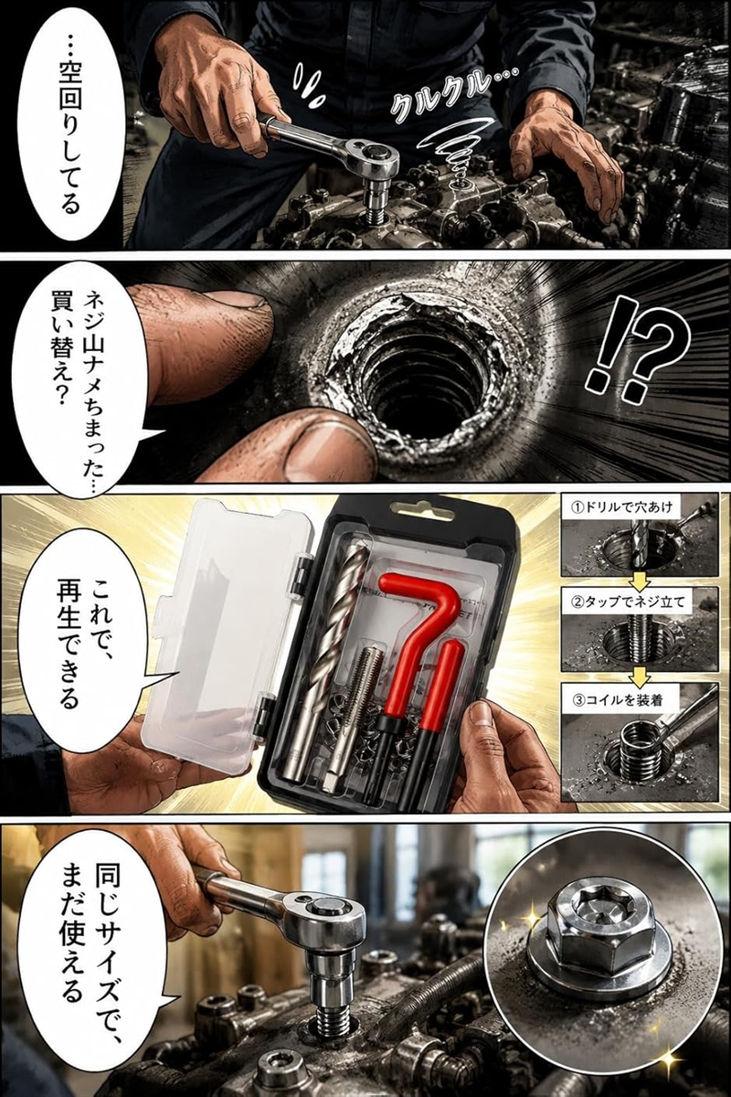 ネジ穴 再生 ネジ山 リコイル ヘリサート 修正 修復 補修 キット M12 x