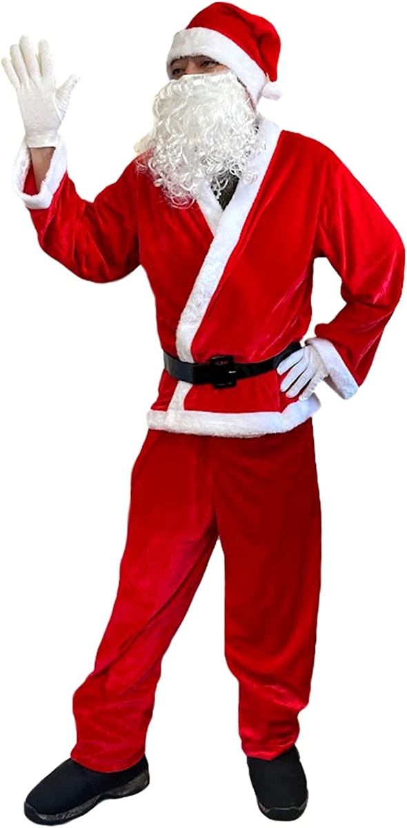 サンタ 衣装 サンタクロース コスチューム コスプレ メンズ クリスマス 大人用 6点セット( レッド,  F)