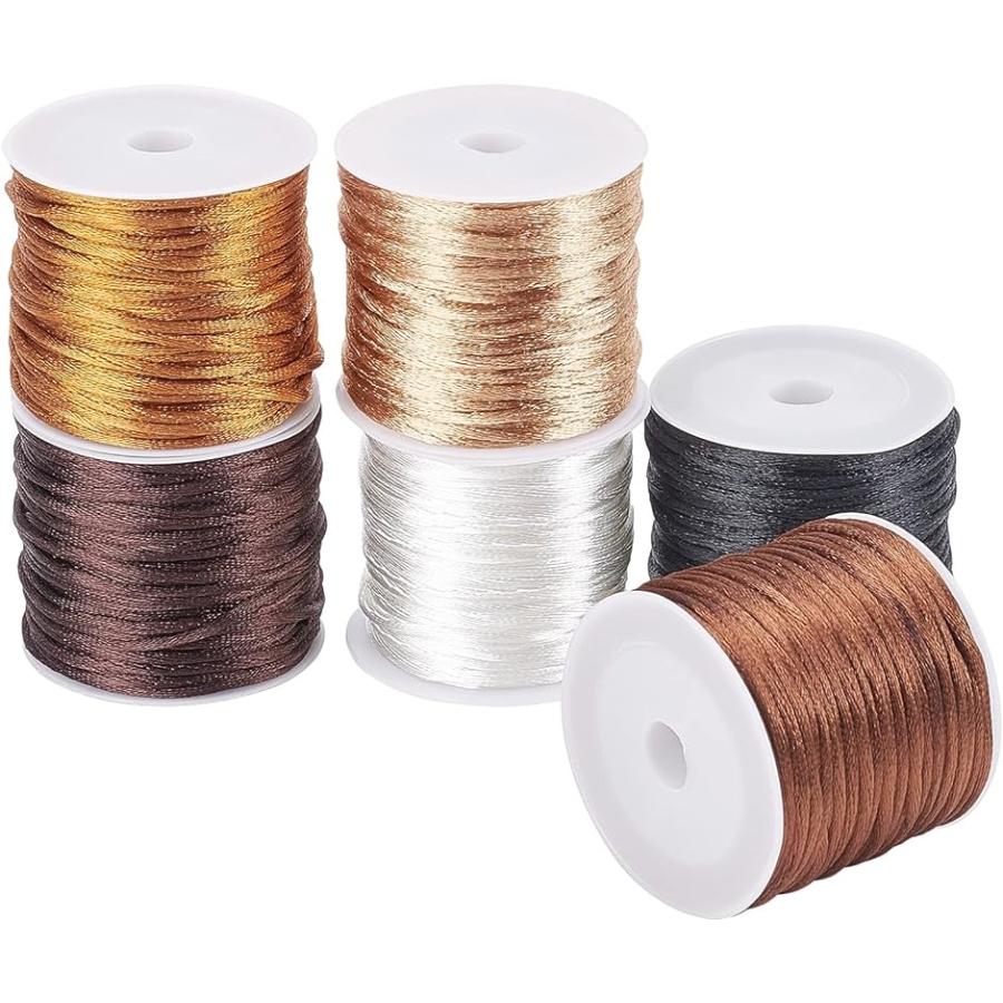 紐 細い 編み紐 結び紐 ナイロンコード マクラメ 糸 カラフル ６色( 6色セット)