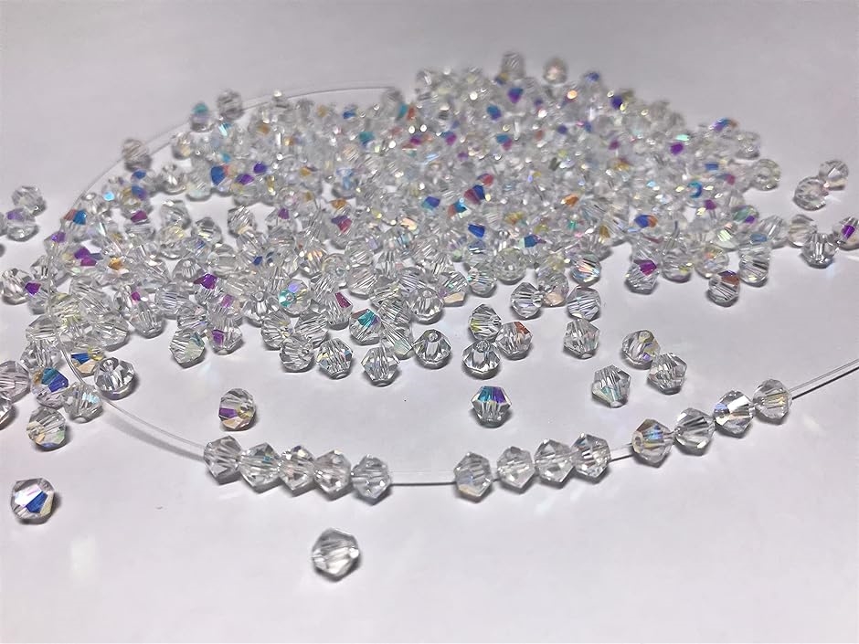 ガラスビーズ ソロバンビーズ 4mm 700個 サンキャッチャー アクセサリー ハンドメイド 粒ビーズ( オーロラ)