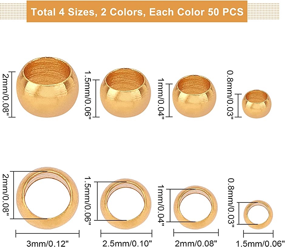 約400個 2色 4種 カシメ玉 ボールチップ つぶし玉 ステンレス ビーズチップ MDM( 2色-400個)｜zebrand-shop｜04