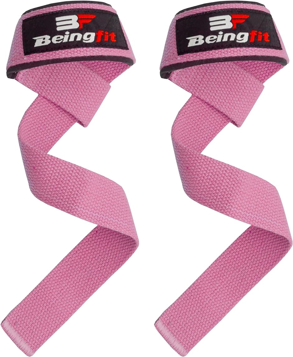 Beingfit リストストラップ 筋トレ リフティングストラップ 正規品 ２個セット 60cm ベンチプレス 握力補助 MDM( Pink)｜zebrand-shop
