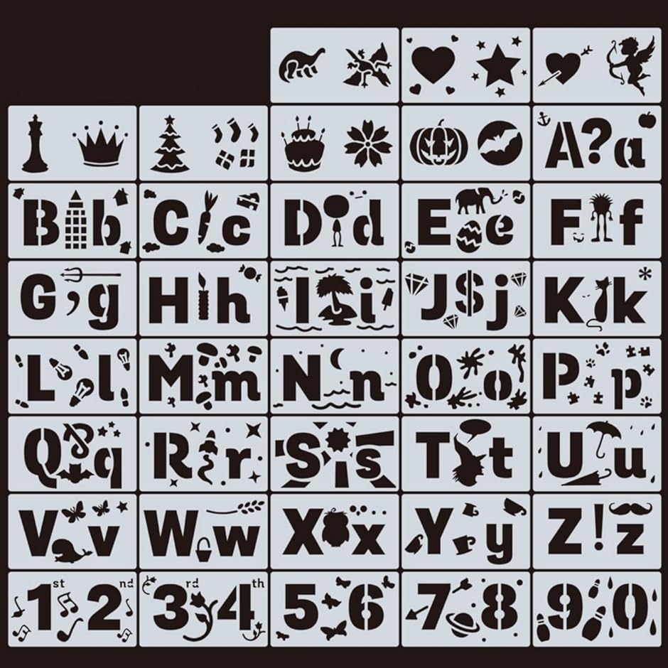 アルファベットテンプレート ステンシルシート ステンシルプレート テンプレート定規 数字 文字(アルファベット)