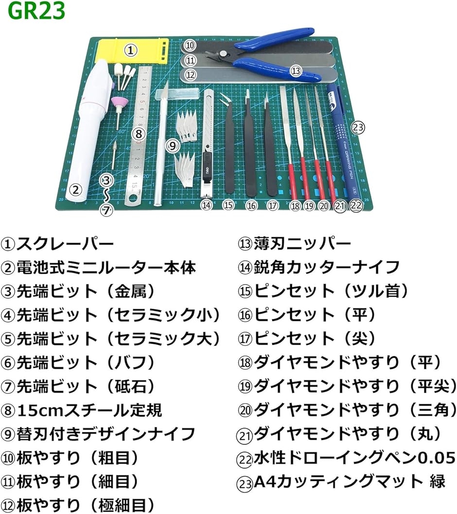 プラモデル工具セット ガンプラ工具 模型工具 プラモ工具 クラフトツール ２３種類( GR)