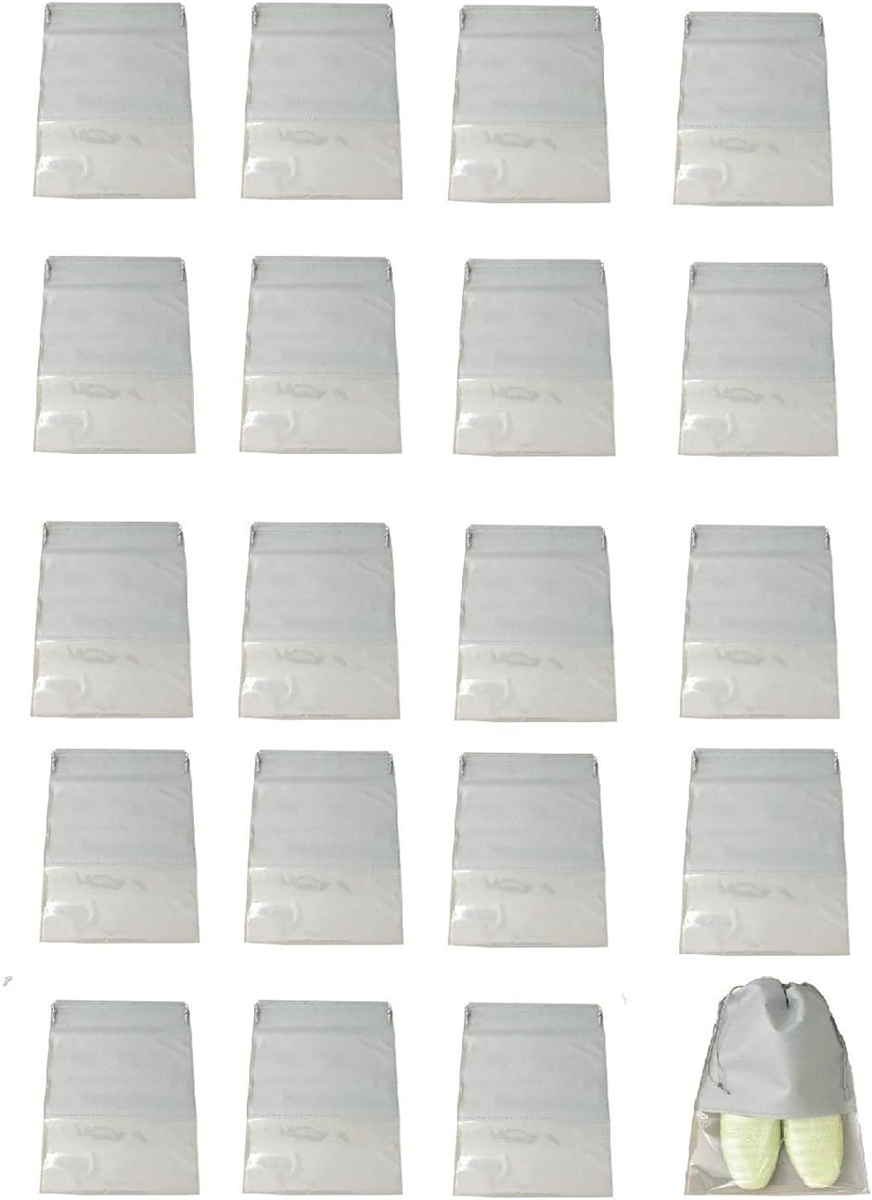 シーポッシュ 不織布 巾着袋 透明窓付き 靴収納ケース Lサイズ 20枚入り MDM( グレー,  Lサイズ 20枚入り)