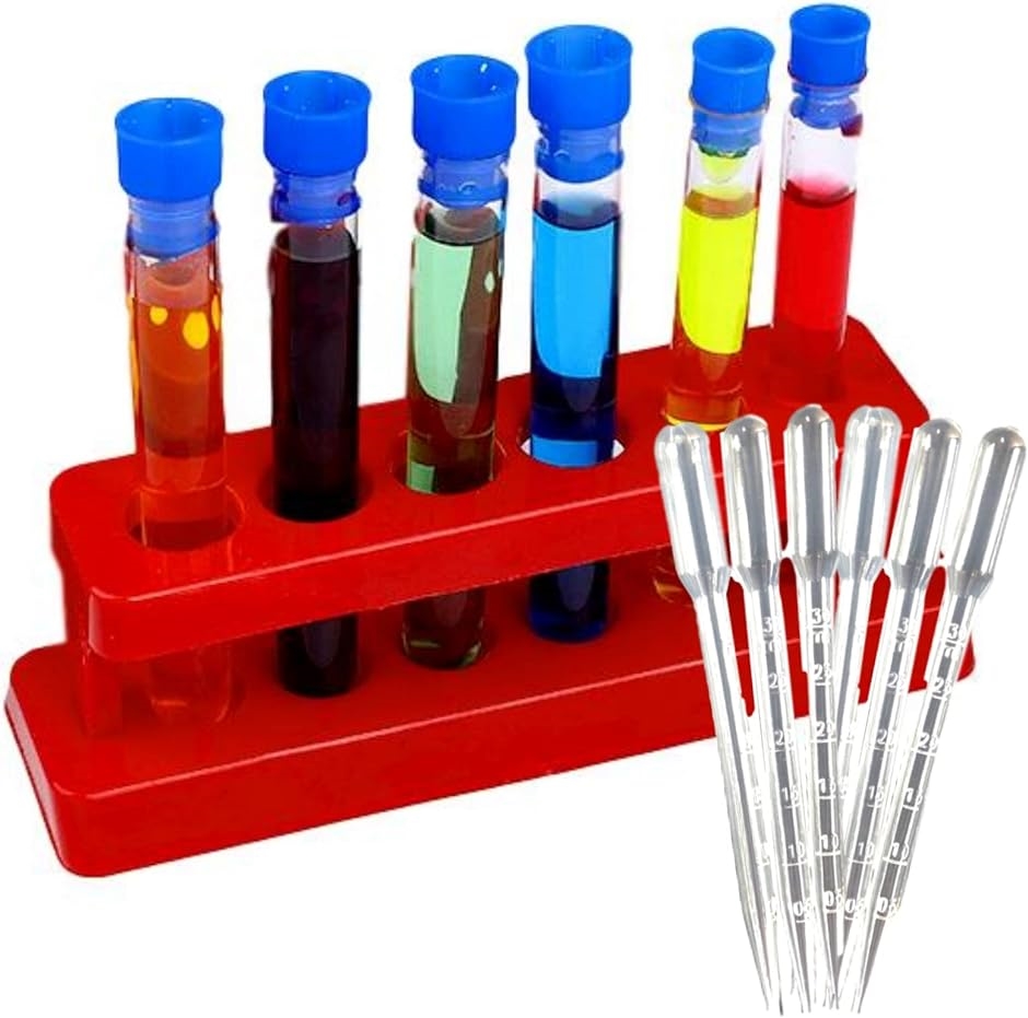 試験管 試験管立て おもちゃ 実験セット ピペット 色 化学 理科 色水 子供( 赤)