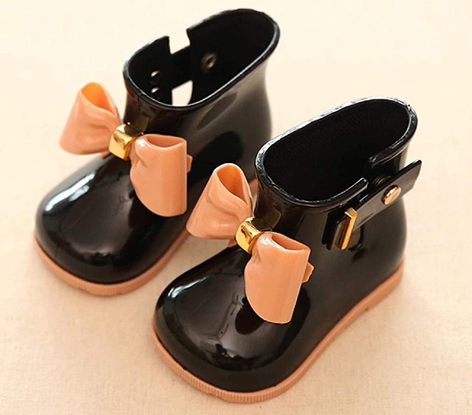 キッズ 女の子 レインブーツ レインシューズ 靴 子供 ガールズ 長靴 雨靴 リボン( ブラック,  15.5〜16.0 cm A)