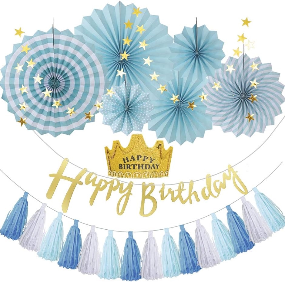 誕生日 飾り付け バルーン 風船 ガーランド happy birthday 大 人気 デコレーションセット( ブルー)｜zebrand-shop
