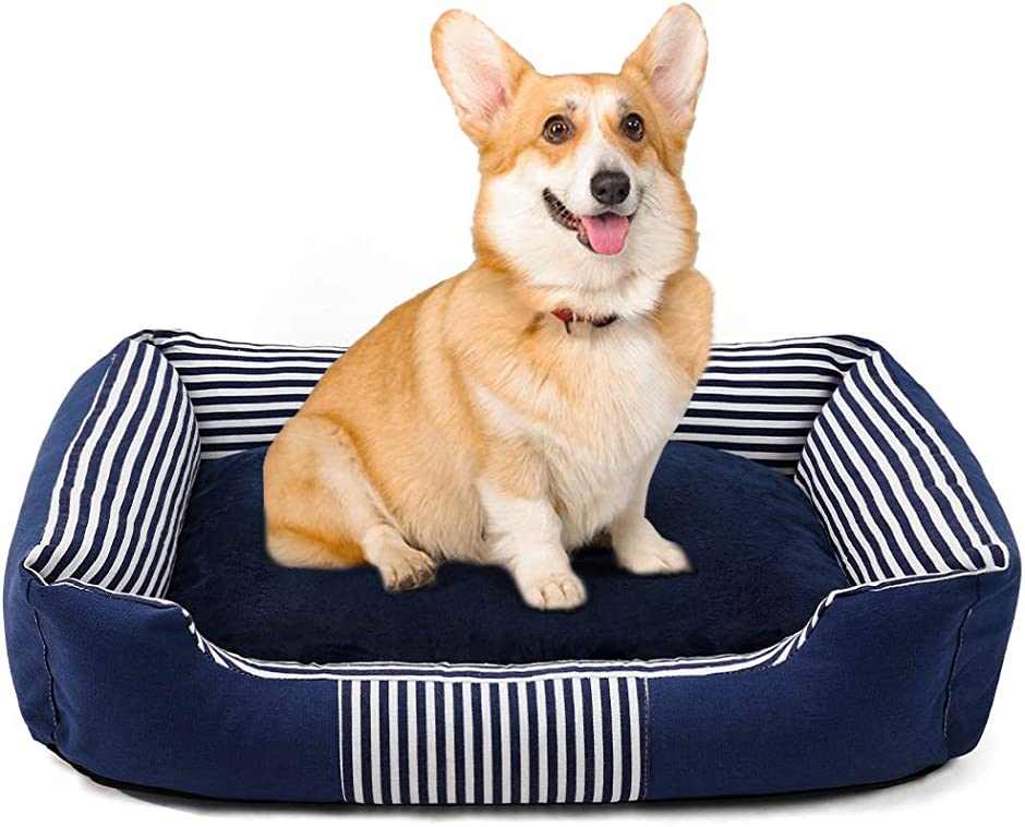 ペットベッド ペットクッション スクエア型 ソファ マット 猫用 犬用 寝床 通気性いい 通年タイプ( ダークブルー)