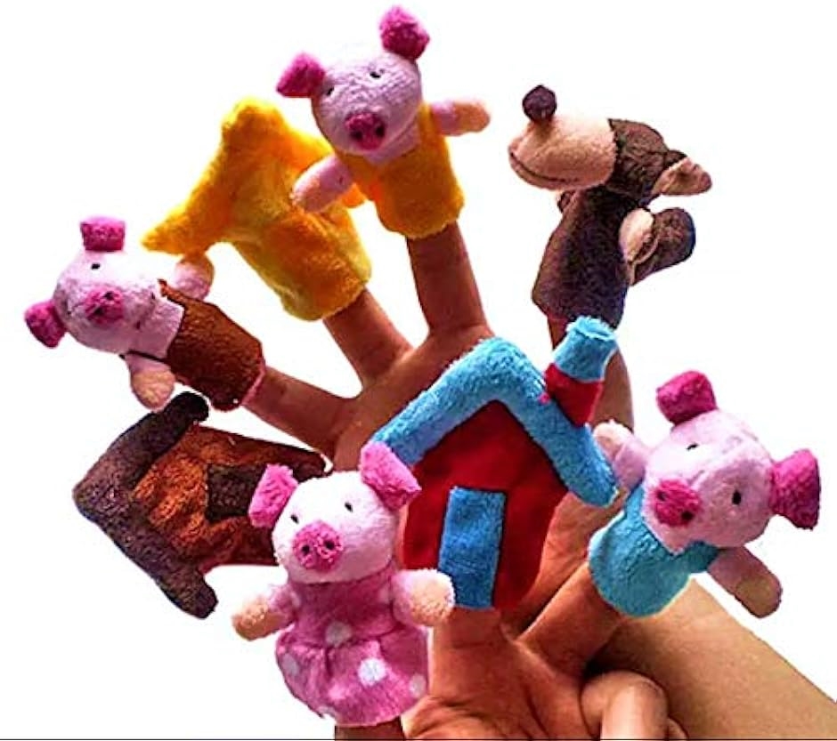 指人形 パペットセット 童話 シリーズ 3匹のこぶた オオカミ 絵本 人形劇 おもちゃ 子供 室内遊び エプロンシアター