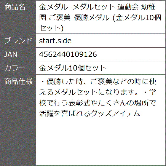 金メダル メダルセット 運動会 幼稚園 ご褒美 優勝メダル( 金メダル10個セット)｜zebrand-shop｜09