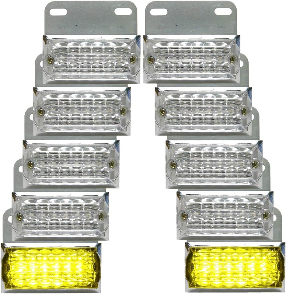 トラック用 サイド マーカー 角型 12 LED 24V クリアレンズ 汎用 10個 セット イエロー 特注色( イエロー 特注色)｜zebrand-shop