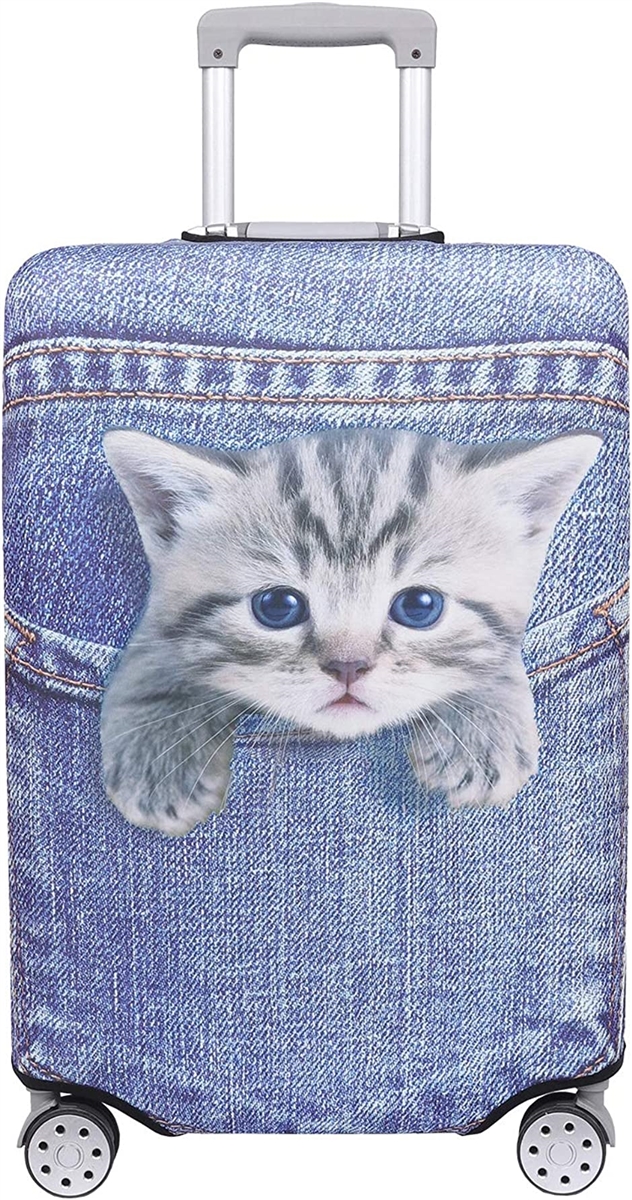 スーツケース 保護 カバー かわいい イヌ ネコ デニム トランクケース キャリーケース 伸縮 旅行( 猫・トラ（ブルー）,  S)｜zebrand-shop