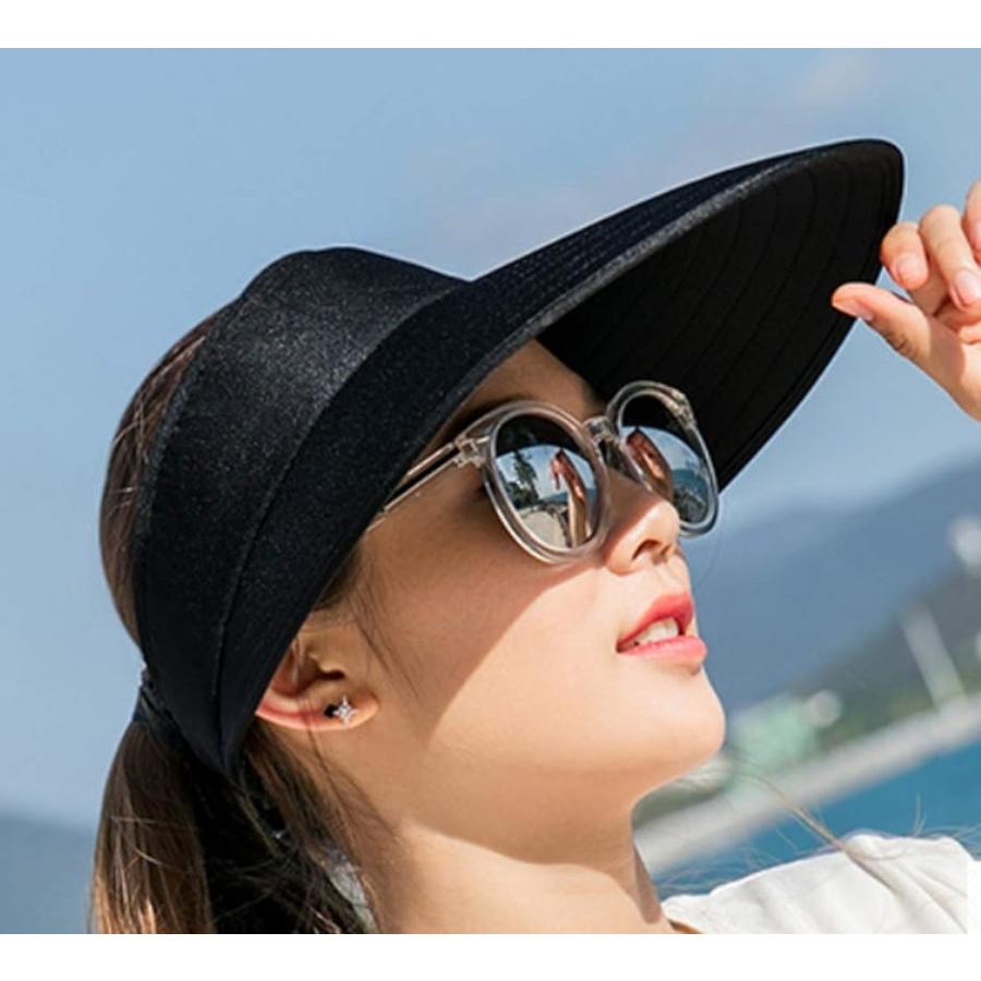 ファッションなデザイン サンバイザー レディース UV カット 夏 刺繍 流行(ブラック, 清楚 Size) 自転車 トレンド 春 透け感 フェミニン  Free 帽子