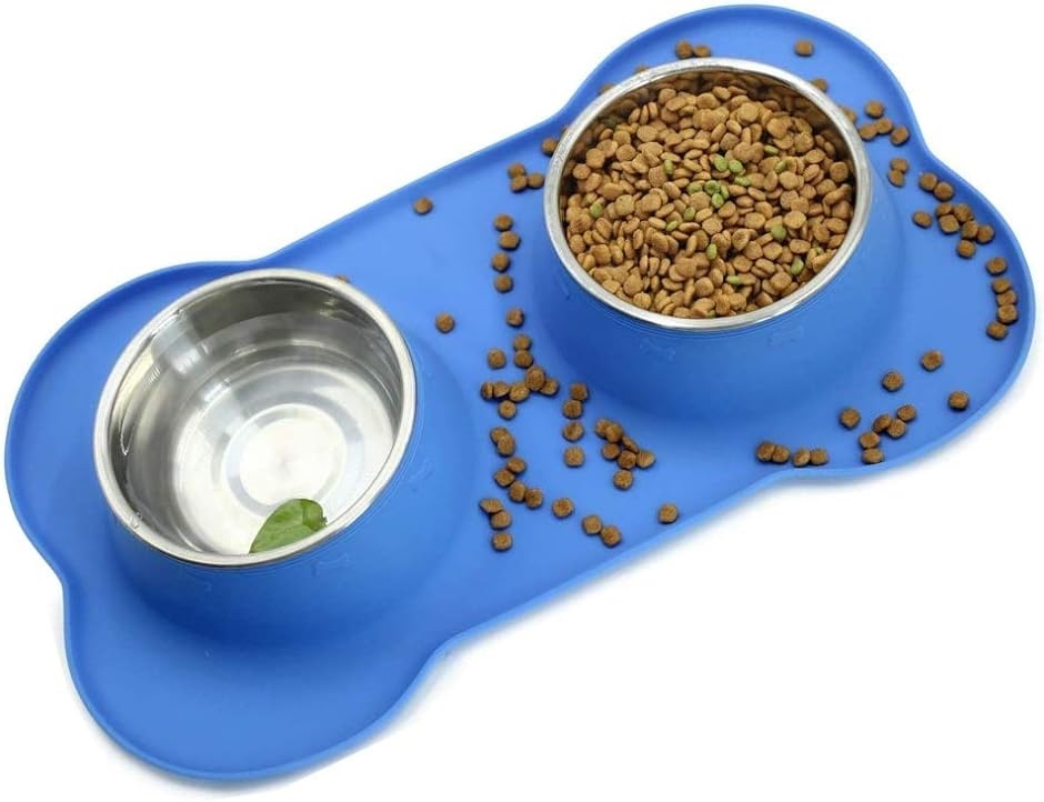 フードボウル 犬 猫 エサ入れ 皿 こぼれ防止 ステンレス シリコン ペット用品( ブルー)