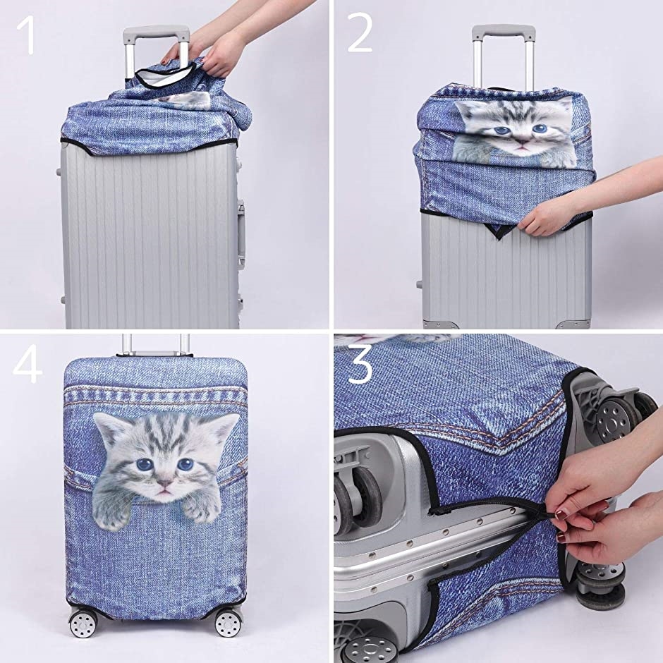 スーツケース 保護 カバー かわいい イヌ ネコ デニム トランクケース キャリーケース 伸縮 旅行( 猫・トラ（ブルー）,  XL)｜zebrand-shop｜03