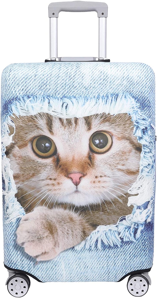 スーツケース 保護 カバー かわいい イヌ ネコ デニム トランクケース キャリーケース( 猫・ 茶トラ（ライトブルー）,  XL)｜zebrand-shop
