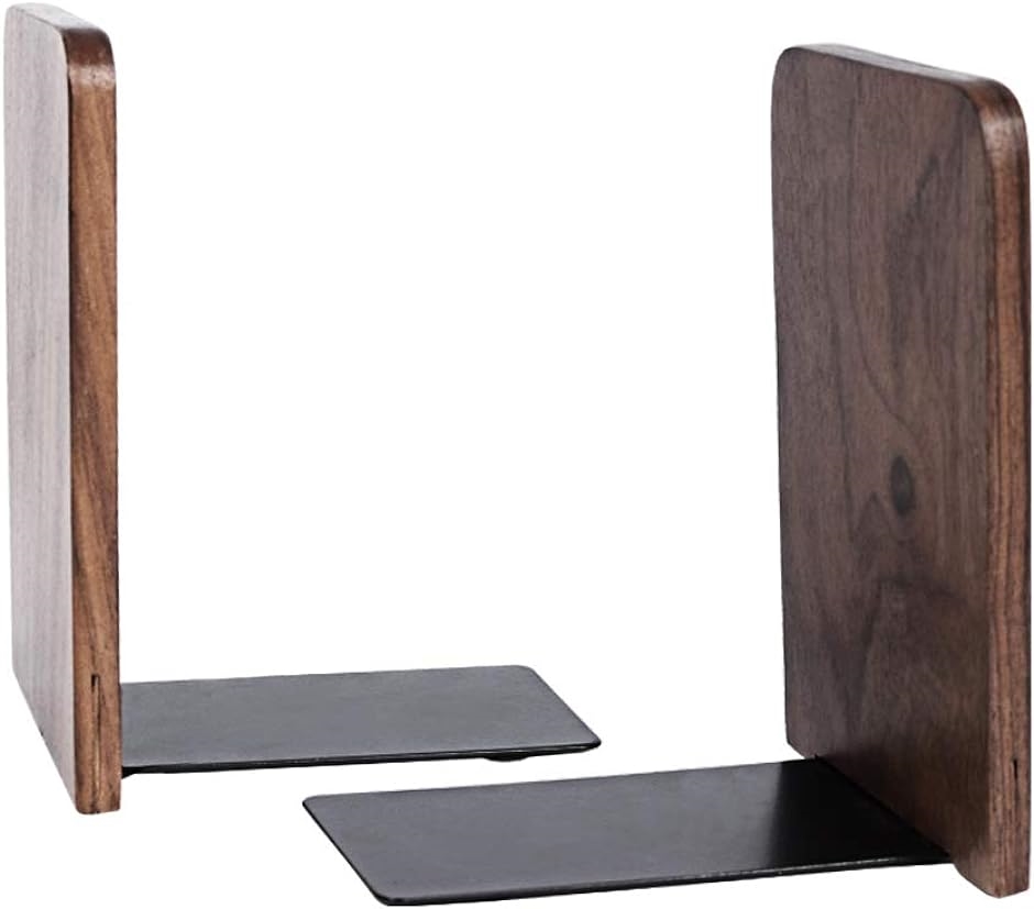 Wood 木製 ブックエンド 本立て おしゃれ 木目柄 滑止め付 ウォルナット 卓上収納 8x13cm 方型( ブラウン,  方型)