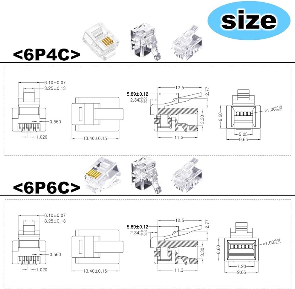 モジュラー コネクタ RJ11 100個セット 6P6C 電話機 FAX付き コネクター ラッチ折れ 再生プラグ( クリア 6極6芯)｜zebrand-shop｜07