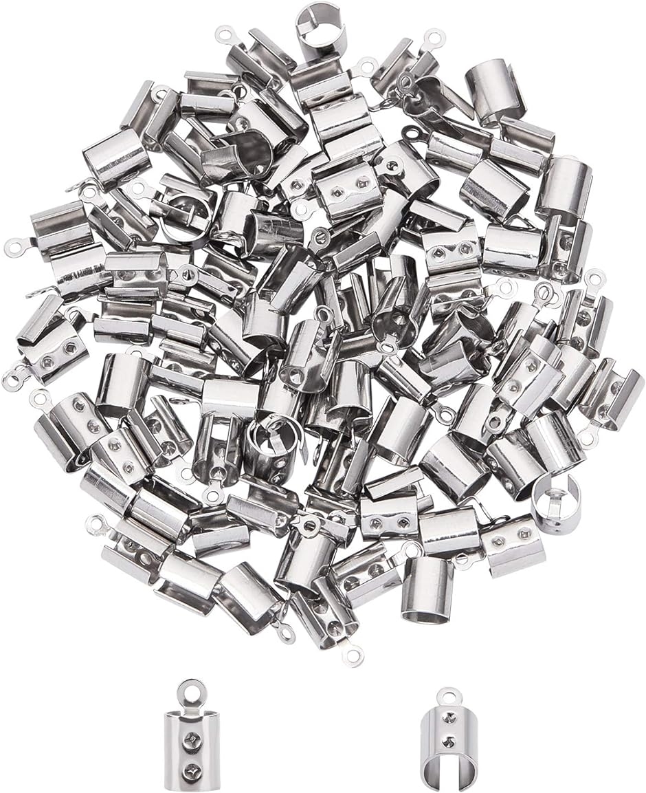 約200個 ステンレス エンドパーツ 304ステンレス エンドビーズ MDM( ステンレス色#1-200個, 内径6mm)