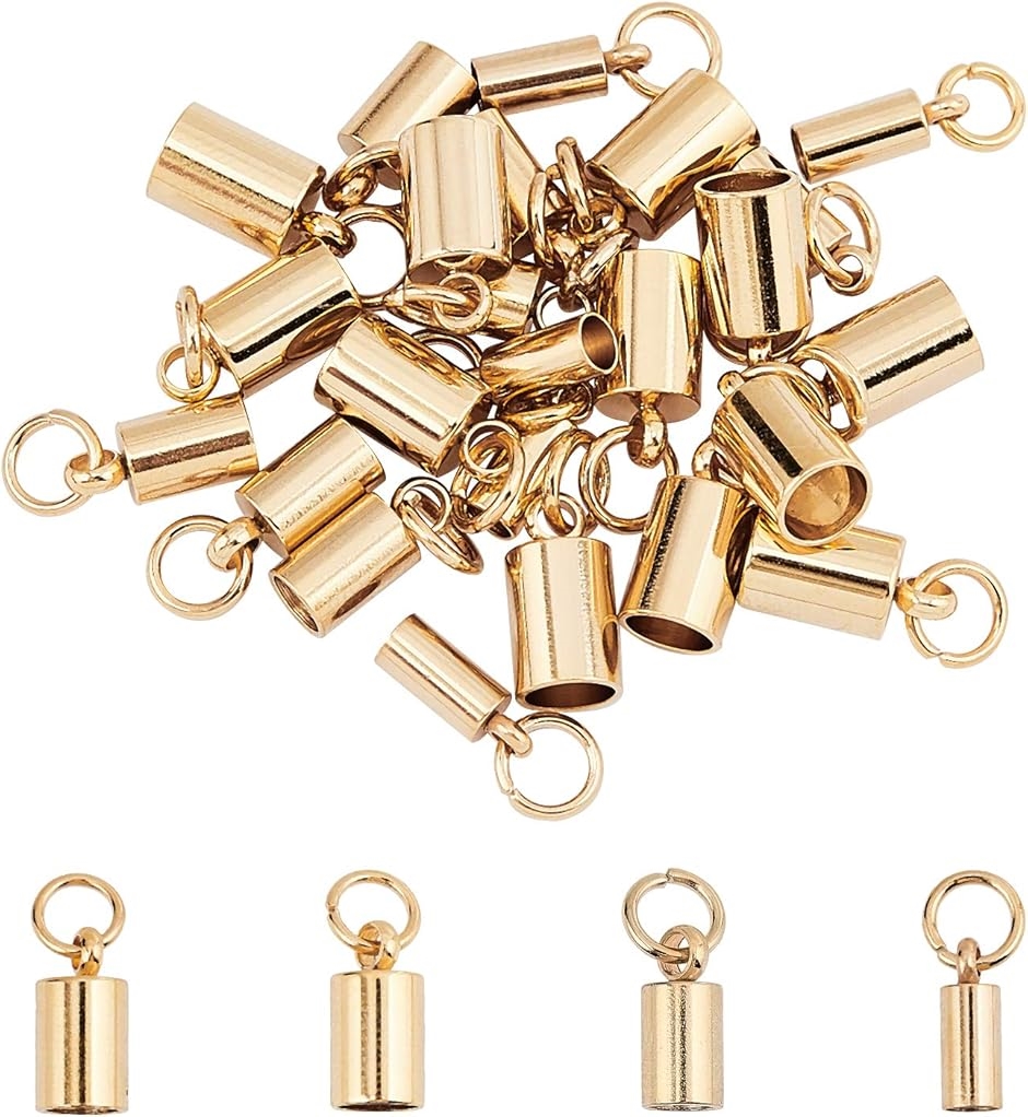 約24個 内径2.3〜4.2mm ステンレス エンドパーツ 304ステンレス エンドビーズ(ゴールデン-24個,  4種)