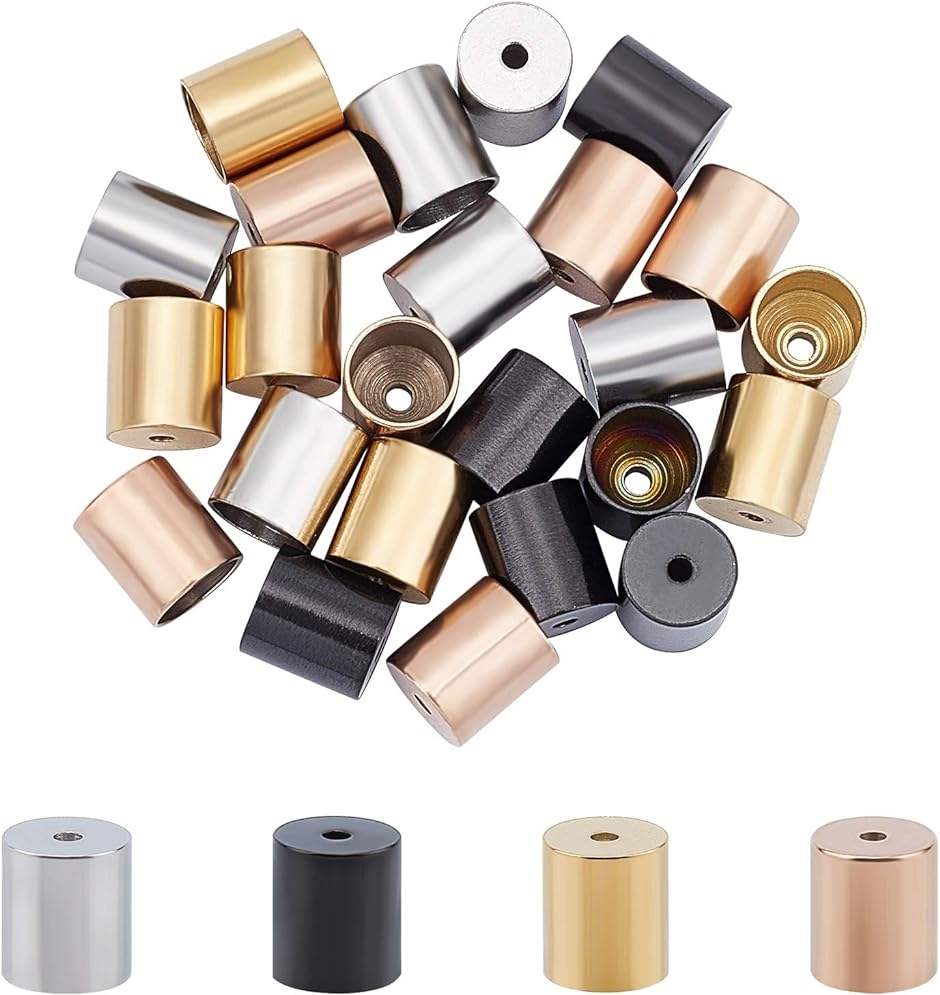 約24個 4色 内径6mm ステンレス エンドパーツ 304ステンレス エンドビーズ クリンプエンド( 4色-24個,  6mm)