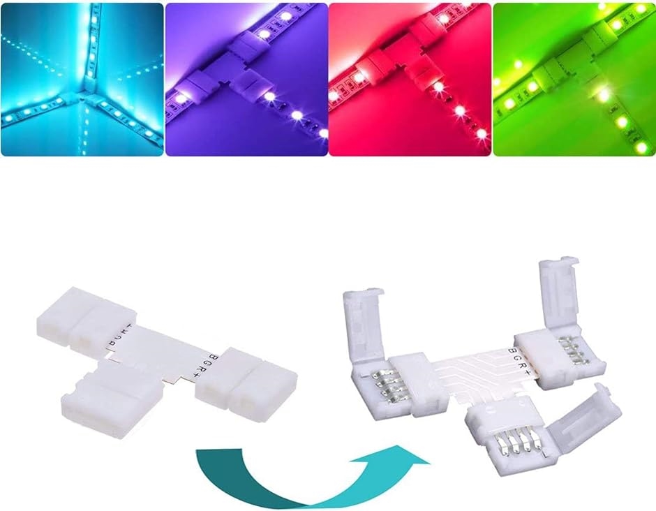LEDテープライトT字型コネクタ 4ピン SMD5050 10mm幅 LEDスト リップライトTタイプコーナーコネクタ( ホワイト)｜zebrand-shop｜02