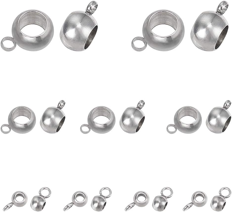 60個 内径2/3/5mm ハンガービーズ 304ステンレス製ハンガーリンク ロンデルビーズ MDM( ステンレス色-60個, 3種サイズ)
