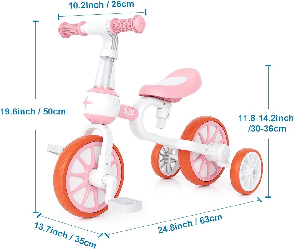 三輪車 二輪車 子供 幼児用 自転車 3in1 キッズバイク 1−5歳に向け ペダルなし自転車 サドル調整可能 MDM( ピンク,  1−5歳)｜zebrand-shop｜09