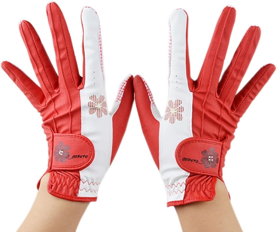 プレミーノ ゴルフ グローブ 手袋 レディース 両手 フィット感 耐久性 デザイン性(レッド,  19 (16.5cm-17.0cm))
