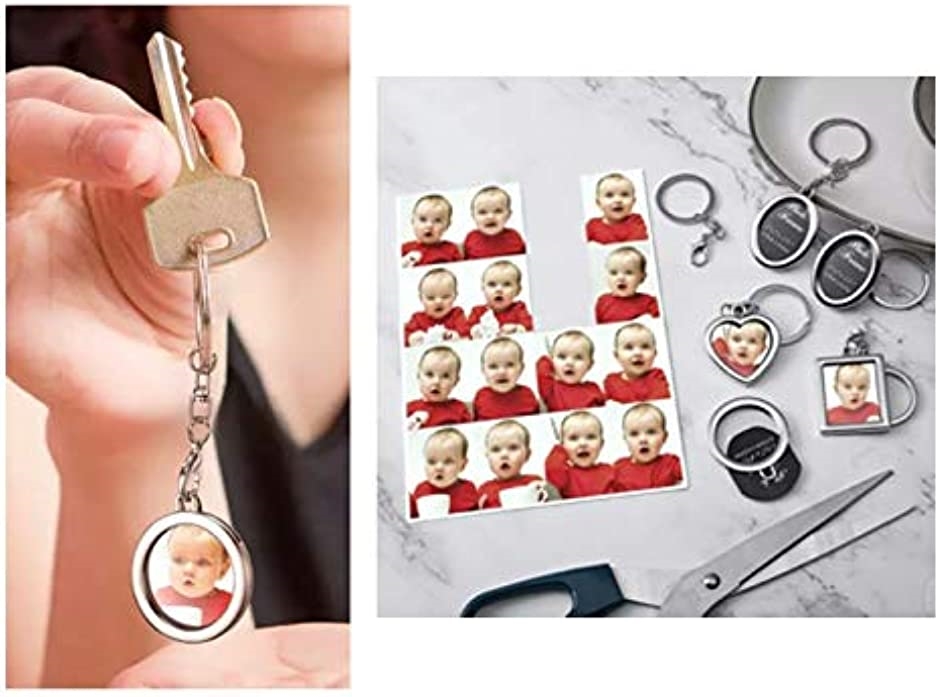 フォトフレーム キーホルダー 4種類セット ハート形 円形 長方形 斜