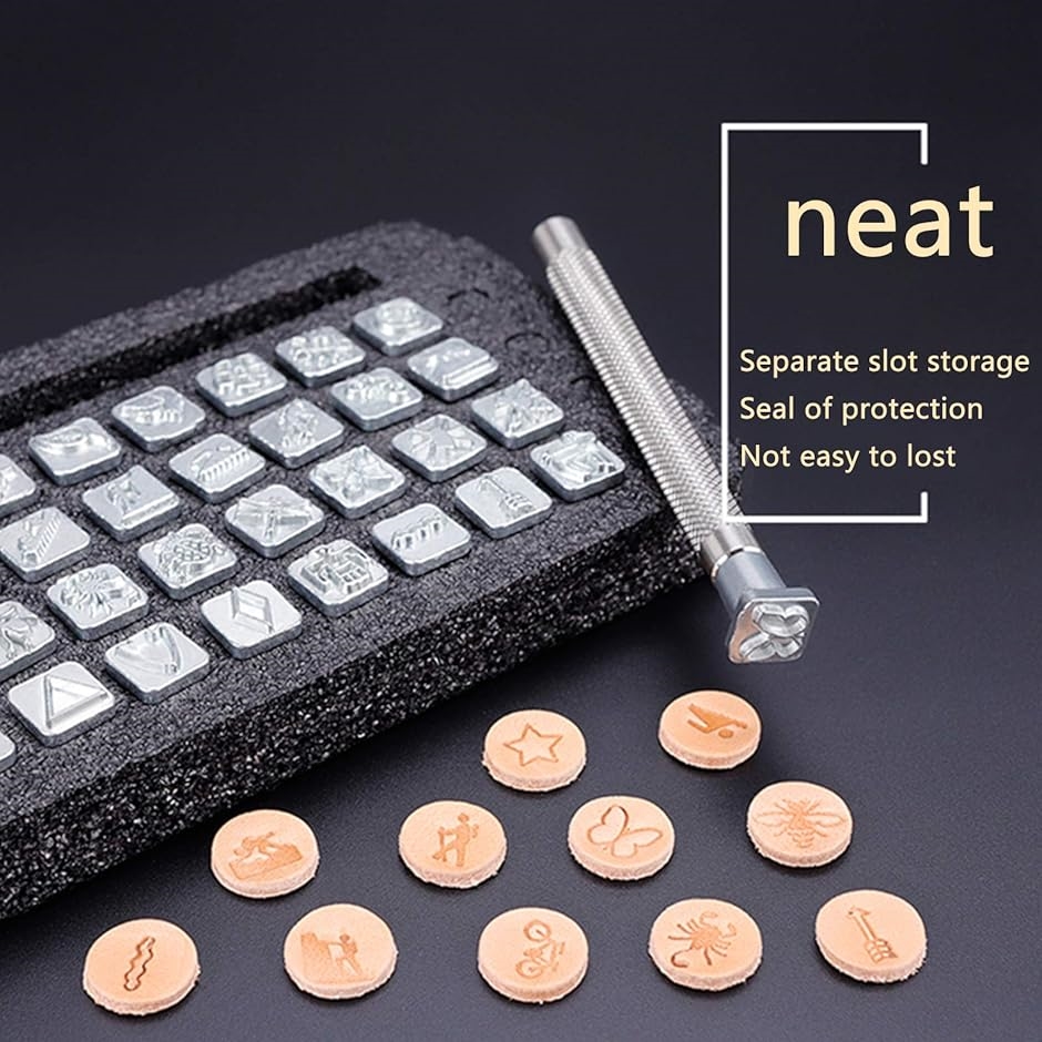 32個 レザークラフト 刻印 ステンレス ポンチ 革 打刻印 打ち具 1個のハンドル付 DIYジュエリーマーキング用 MDM | ブランド登録なし | 05