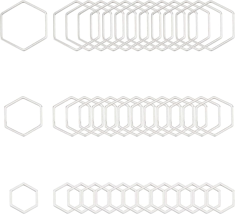 約36個 3種サイズ 空枠 フレームパーツ 304ステンレス リンクコネクタ レジンフレーム( ステンレス色#1-36個,  六角形)