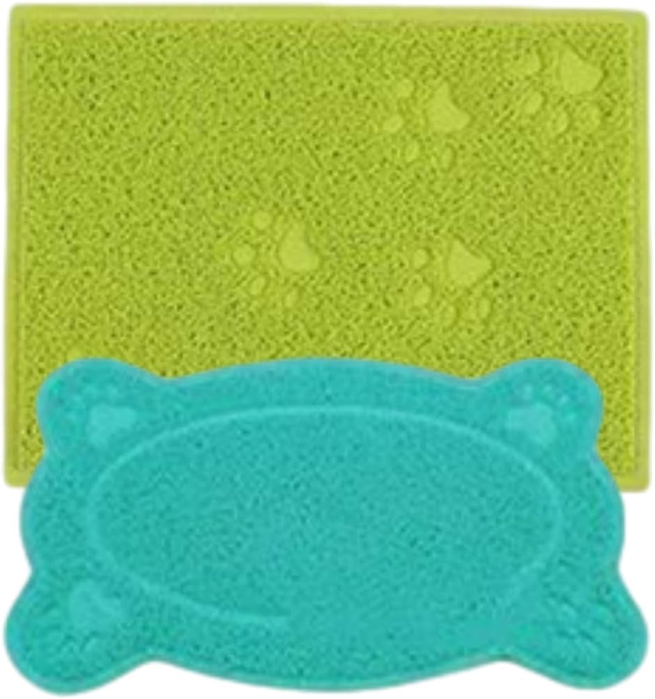 ネコトイレ 飛散防止 洗える ペットトイレ ネコ砂取り マット ペット用品 2枚セット( 緑青B)