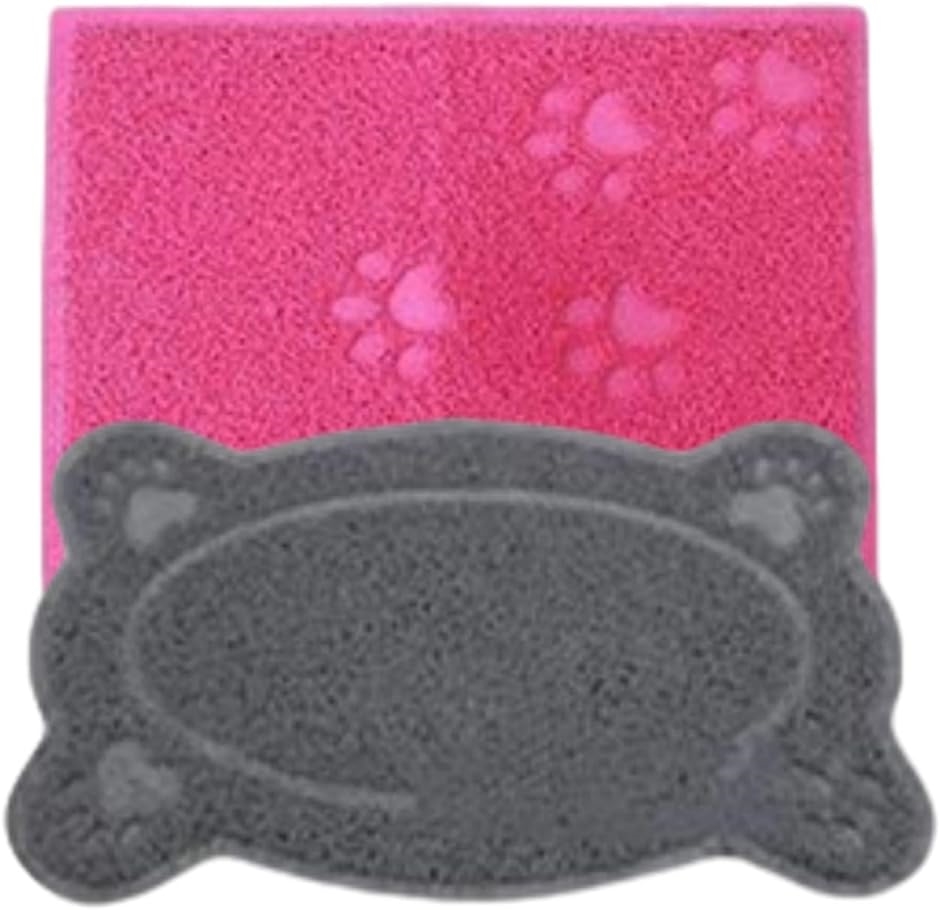ネコトイレ 飛散防止 洗える ペットトイレ ネコ砂取り マット ペット用品 2枚セット( ピンクグレーC)