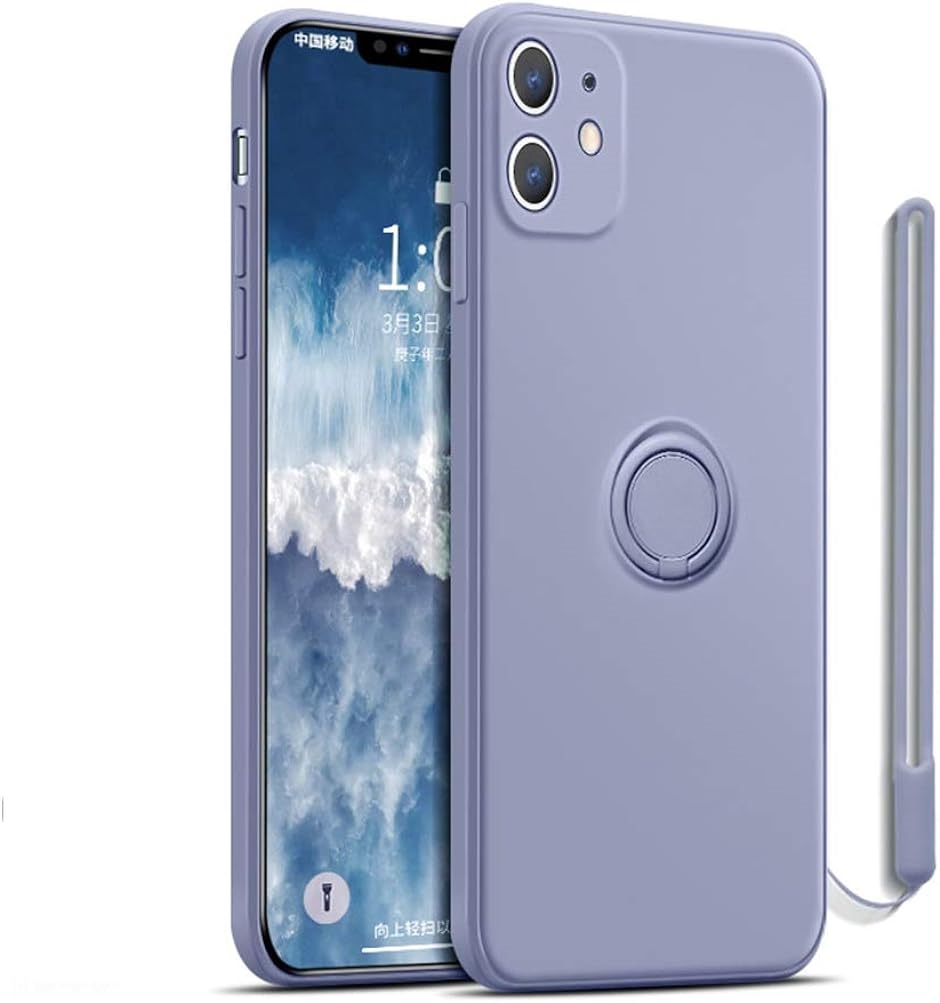 iPhone12 ケース 液体シリコン携帯ケース リング付き 360度回転可能 耐衝撃 MDM( グレー,  iPhone12 Pro Max)｜zebrand-shop