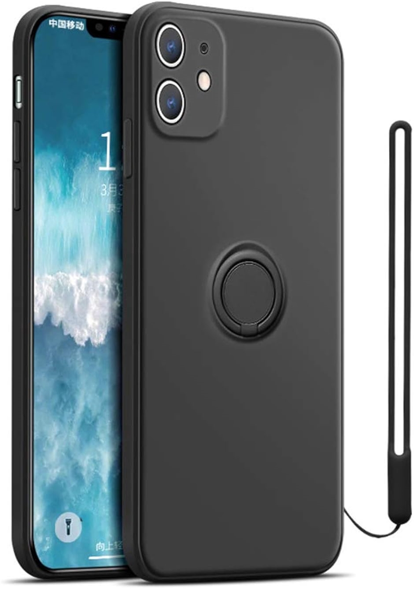 iPhone12 ケース 液体シリコン携帯ケース リング付き 360度回転可能 全面保護 MDM( ブラック,  iPhone12 Pro)｜zebrand-shop