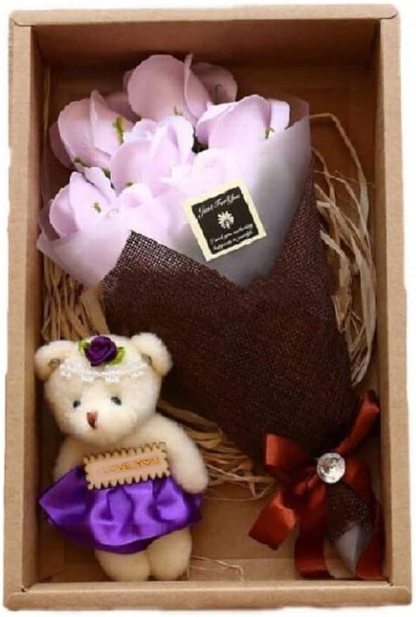 ソープフラワー 石鹸花 枯れない花 ギフト 母の日 プレゼント バラ クマ付き( ライトパープル)｜zebrand-shop