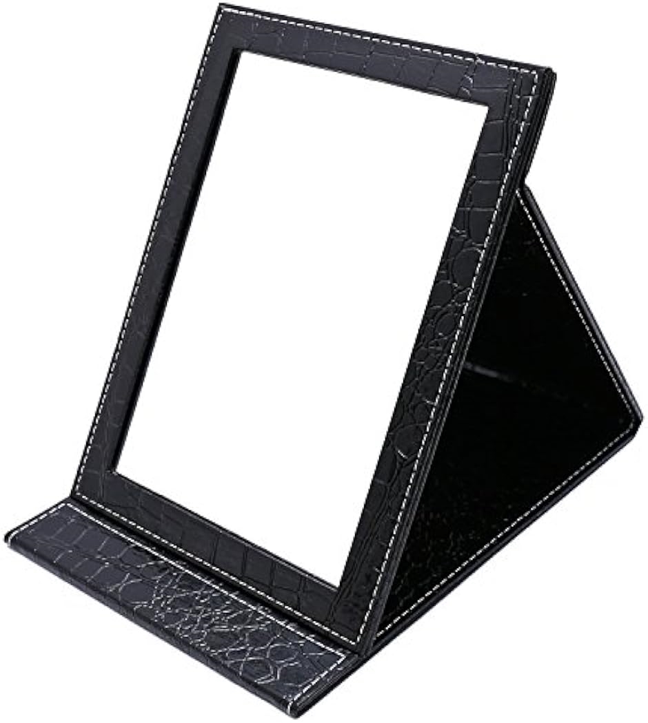 大きめ 折りたたみミラー 携帯 鏡 エナメル調 クロコ柄( ブラック)｜zebrand-shop
