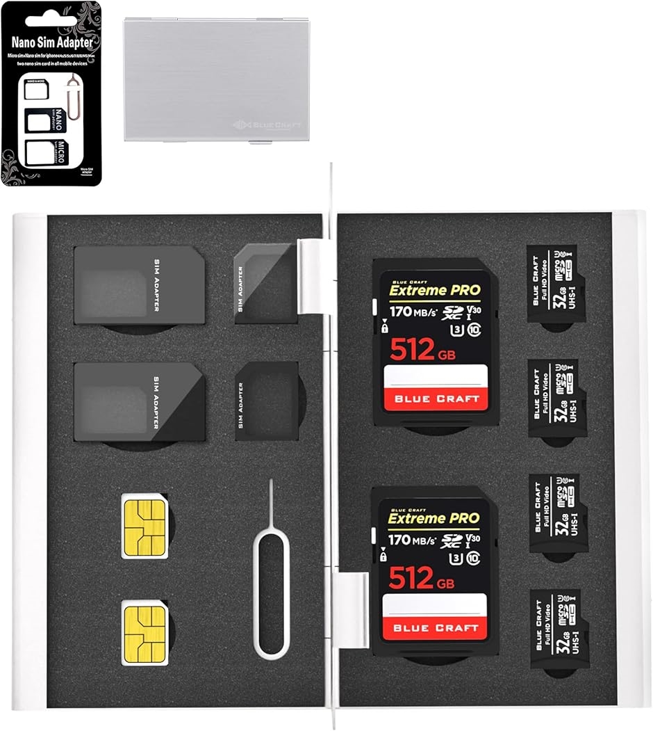 最大41%OFFクーポン BLUECRAFT SIM SDカード収納 アルミ両面タイプ 最大12枚収納 SIM2枚 microSIM2枚 SD2枚  シルバー