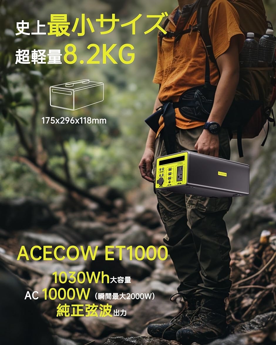 ポータブル電源 大容量 69600mAh/1030Wh 家庭用 蓄電池 AC 1000W 瞬間最大2000W BMS電池保護( グレー)｜zebrand-shop｜02