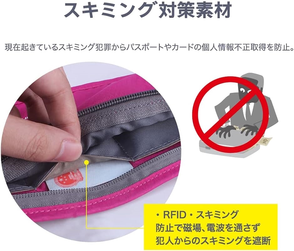 セキュリティポーチ スキミング対策 ウエストポーチ RFID 旅行 ウエストバッグ 防水 パスポートケース メンズ 薄型( グリーン)｜zebrand-shop｜03
