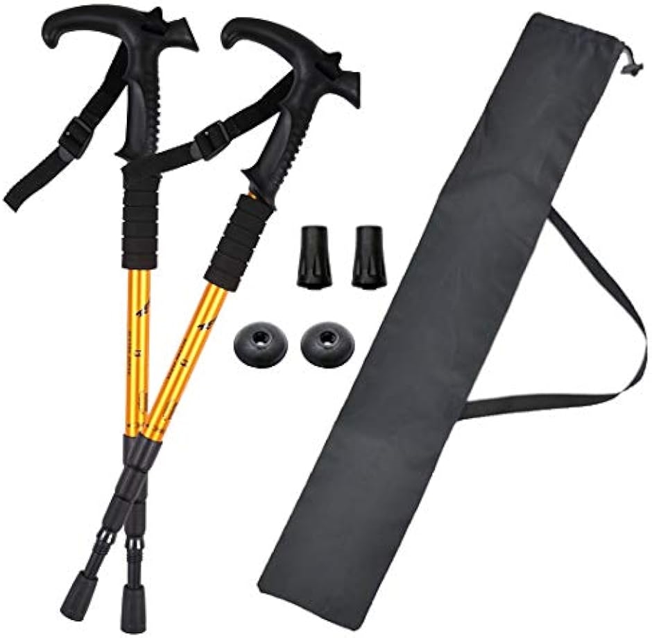 BEATON JAPAN トレッキングポール ウォーキングポール T型 登山 ストック ステッキ杖 軽量 2本セット ケース付き( 金)